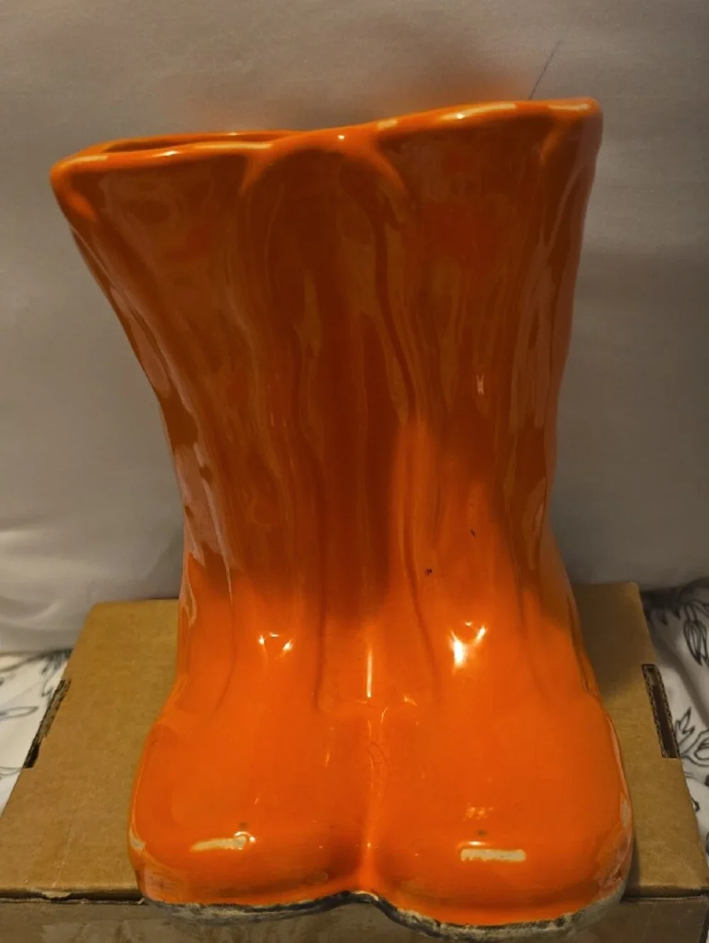Vintage Orange Ceramic Decorative Rain Rubber Boot Vase Planter 7